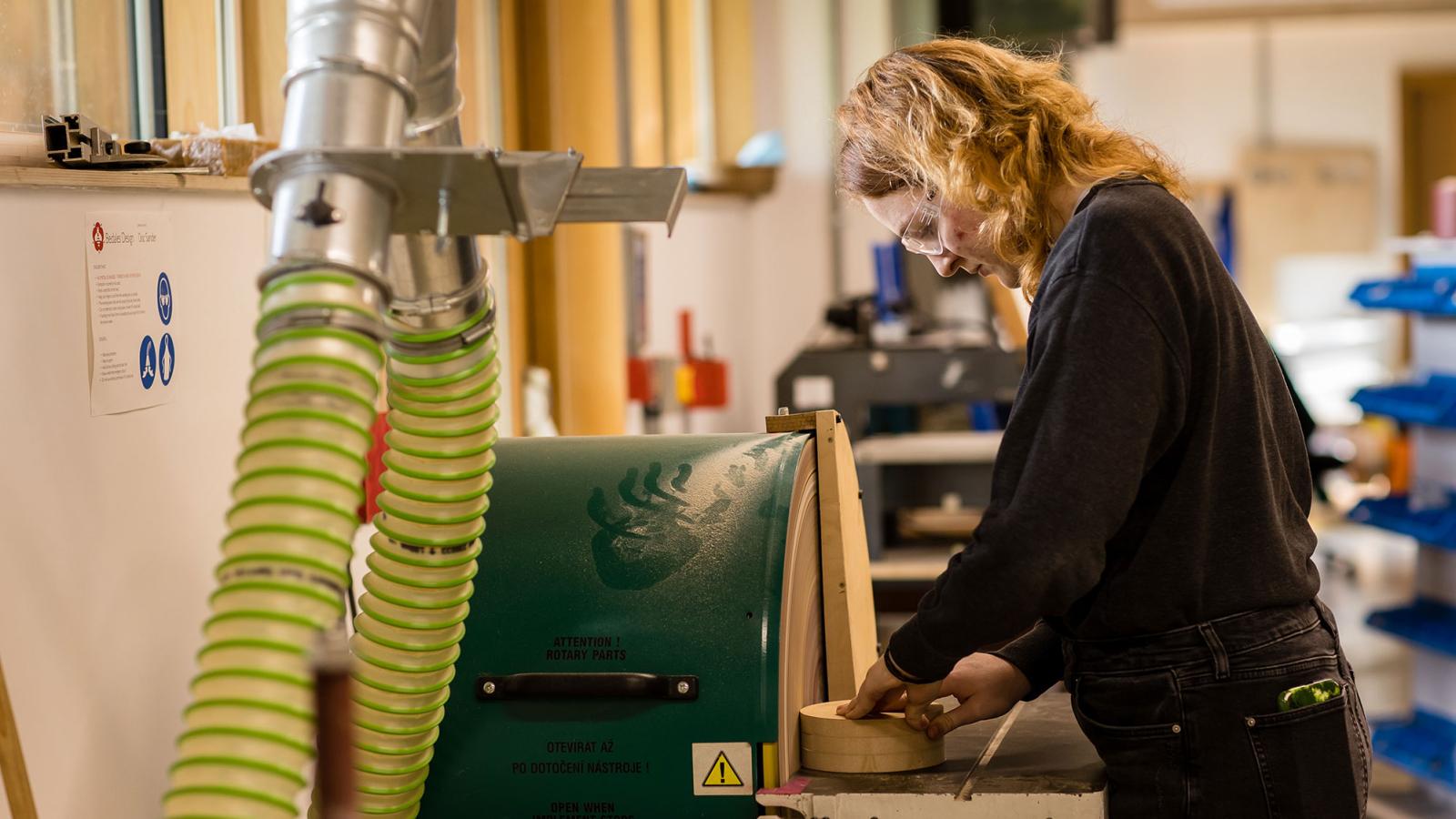 Bedales Senior Design student in workshop