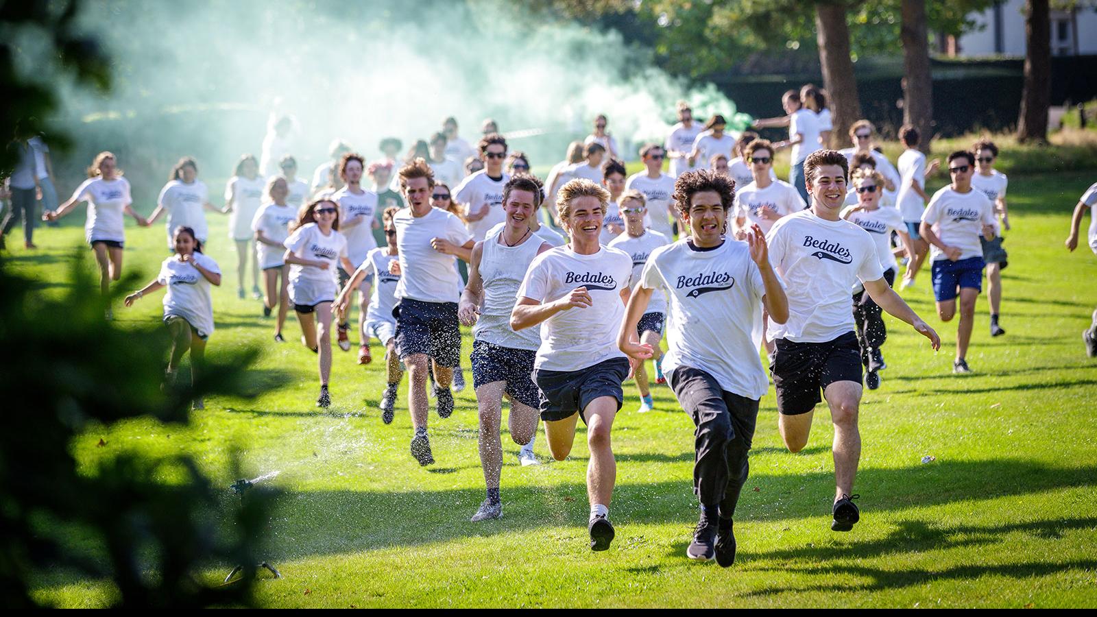 Bedales Senior School students running in a colour run